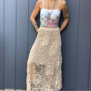 Vintage Lim’s Crochet Lace Maxi Skirt in Cream